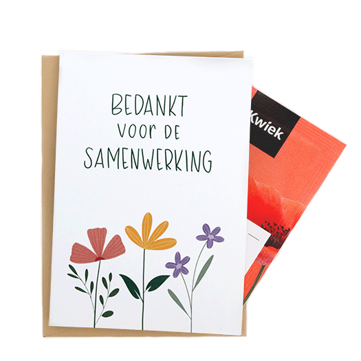 Zaden in klapkaartje met envelopje