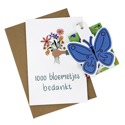 Zaden in hangertje met ansichtkaart