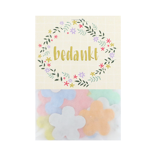 Groeiconfetti in pergamijn zakje met klapkaartje