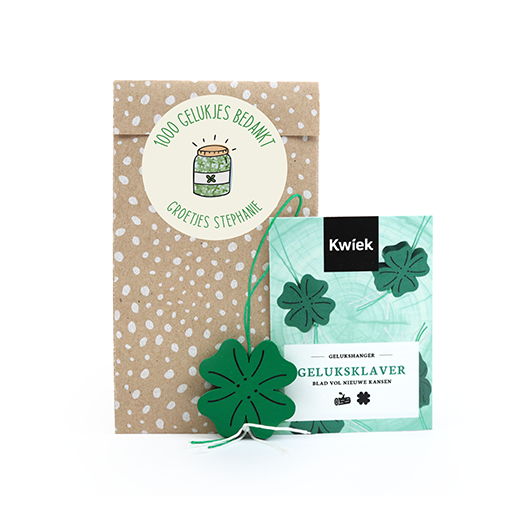 Gelukshanger in cadeauzakje met sticker