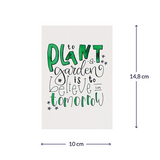 Bloemenzaden met kaart 'To plant a garden is to believe in tomorrow' verpakt in pergamijn zakje