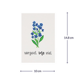Bloemenzaden met kaart 'Vergeet me niet' verpakt in pergamijn zakje