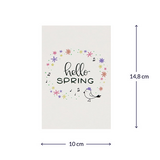 Bloemenzaden met kaart 'Hello spring' verpakt in pergamijn zakje