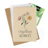 Bloemenzaden met kaart 'Vrijwilliger bedankt' verpakt in pergamijn zakje