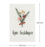 Maategeving van de kaart met de tekst 'Fijne feestdagen'.