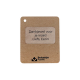 Zaadbommetjes in linnenzakje - Achterkant label met persoonlijke tekst