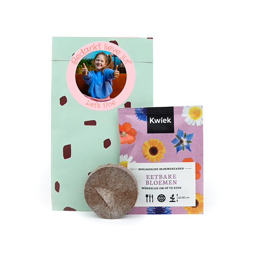 Bedankt lieve juf - zaden in cadeauzakje