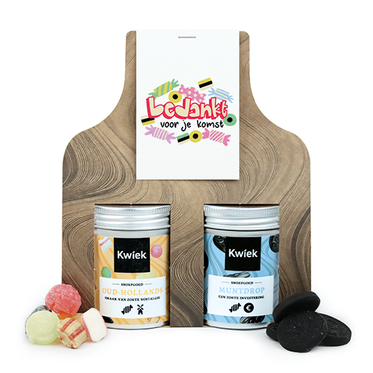 Bedankt voor je komst - Snoeptas met twee blikjes snoep // Maartje 