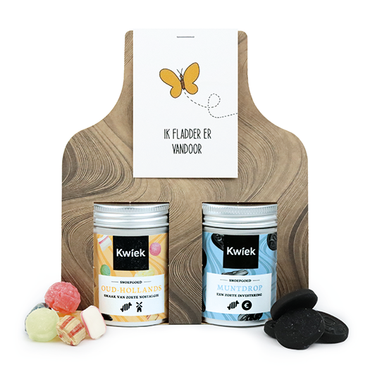 Ik fladder er vandoor - Snoeptas met twee blikjes snoep // Eef
