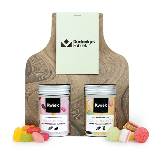 Snoeptas met twee blikjes snoep met eigen ontwerp