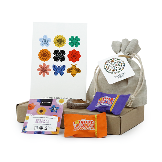 Brievenbus bedankje - Zaden in linnenzakje met ansichtkaart