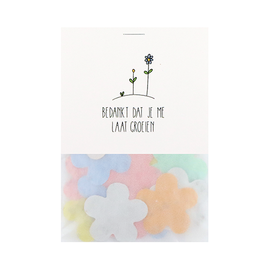 Bedankt dat je me laat groeien - Groeiconfetti in pergamijn zakje met klapkaartje // Eef