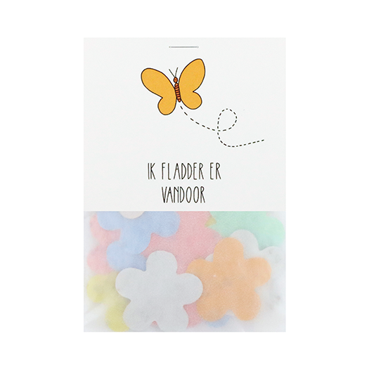 Ik fladder er vandoor - Groeiconfetti in pergamijn zakje met klapkaartje // Eef