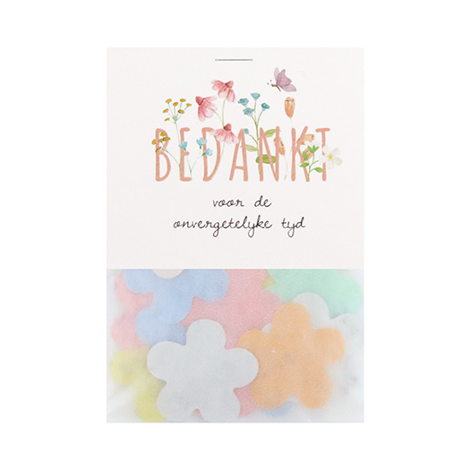 Bedankt voor de onvergetelijke tijd - Groeiconfetti in pergamijn zakje met klapkaartje // Mijksje
