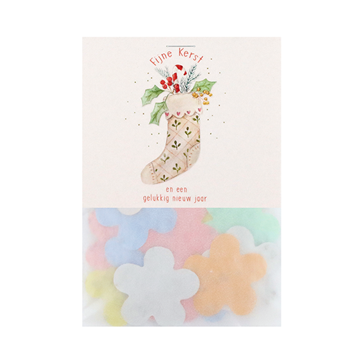 Fijne kerst en een gelukkig nieuwjaar - Groeiconfetti in pergamijn zakje met klapkaartje // Mijksje