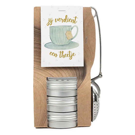 Jij verdient een theetje - Theetas met 3 blikjes en thee-ei knijper // Mijksje