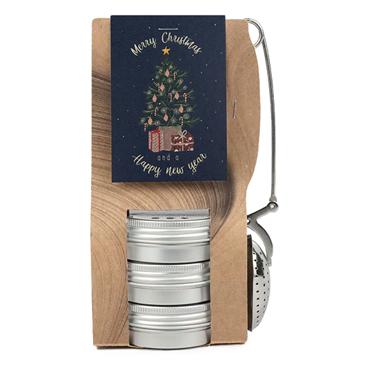 Merry Christmas and a happy new year - Theetas met 3 blikjes en thee-ei knijper // Mijksje