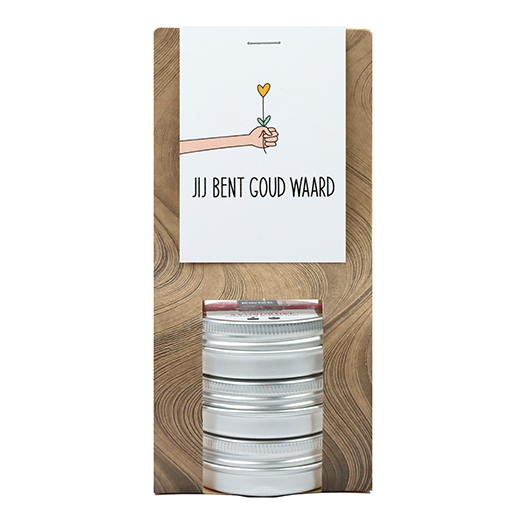 Jij bent goud waard - Kaarsenzandtas met 3 blikjes // Eef