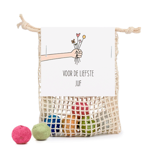 Zaadbommetjes in netzakje - Voor de liefste juf - Hoofdfoto