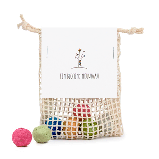 Zaadbommetjes in netzakje - Een bloeiend nieuwjaar - Hoofdfoto