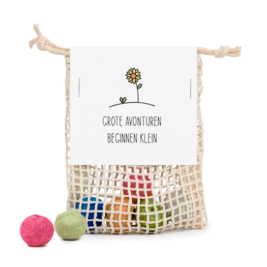 Zaadbommetjes in netzakje - Grote avonturen beginnen klein - Hoofdfoto