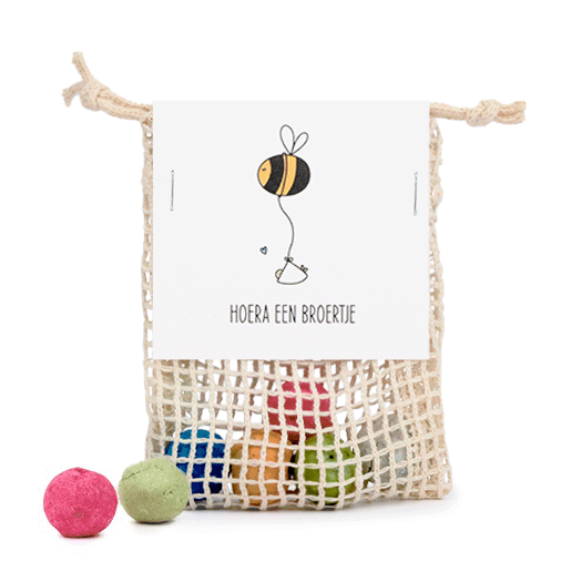 Zaadbommetjes in netzakje - Hoera een broertje - Hoofdfoto