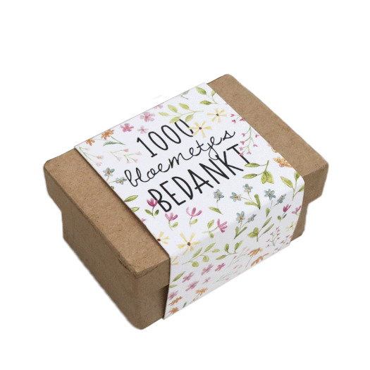 Zaadbommetjes in papier mach&eacute; doosje - 1000 bloemetjes bedankt - Hoofdfoto