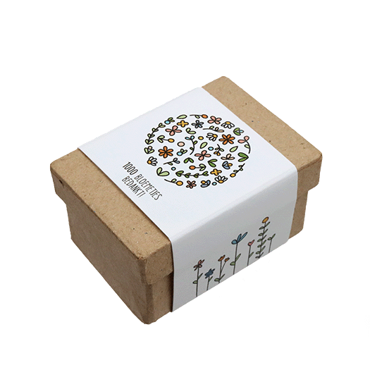 Zaadbommetjes in papier mach&eacute; doosje - 1000 bloemetjes bedankt - Hoofdfoto