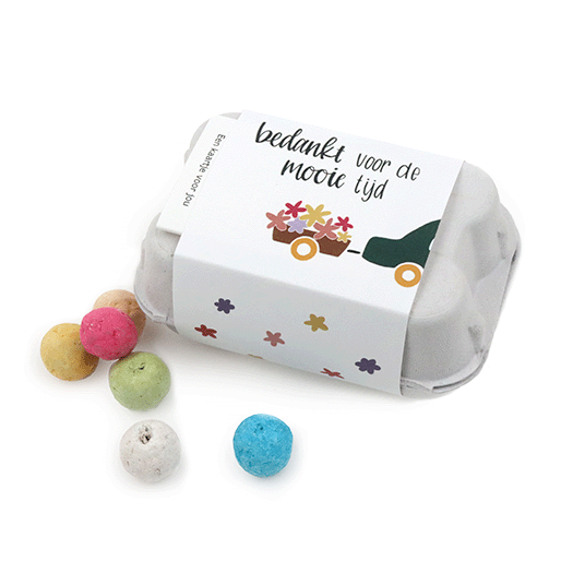 Zaadbommetjes in eierdoosje - Bedankt voor de mooie tijd - Hoofdfoto