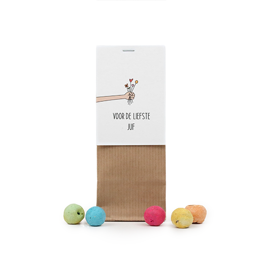 Zaadbommetjes in kraft stazakje - Voor de liefste juf - Hoofdfoto