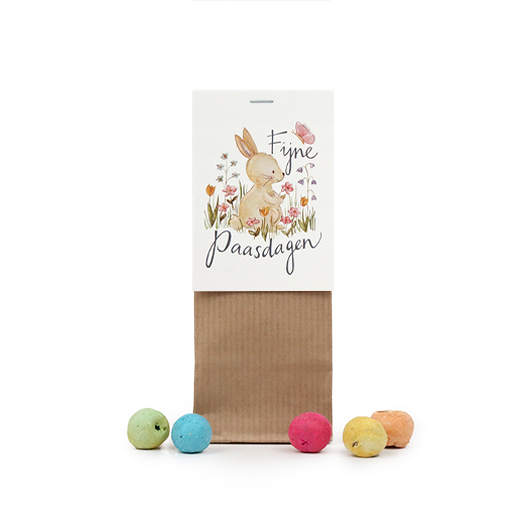 Zaadbommetjes in kraft stazakje - Fijne paasdagen - Hoofdfoto