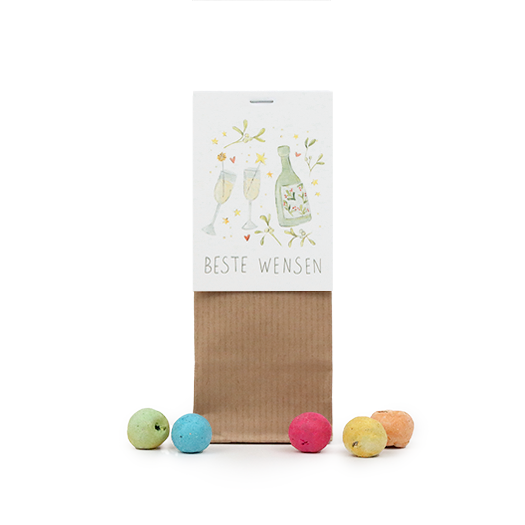 Zaadbommetjes in kraft stazakje - Beste wensen - Hoofdfoto