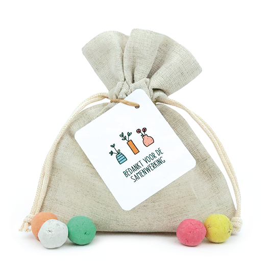 Zaadbommetjes in linnenzakje - Bedankt voor de samenwerking - Hoofdfoto