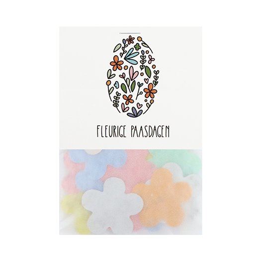 Fleurige paasdagen - Groeiconfetti in pergamijn zakje met klapkaartje // Eef