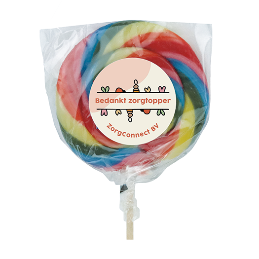 Bedankt zorgtopper - Lolly met gepersonaliseerde sticker
