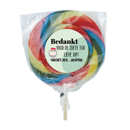 Bedankt voor de zoete tijd juf! - Lolly met gepersonaliseerde sticker
