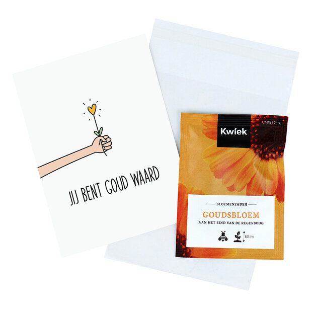 Zaden in bioplatic zakje - Jij bent goud waard - Hoofdfoto