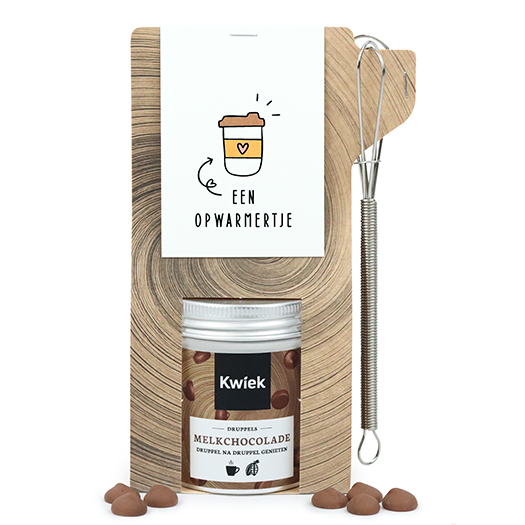 Een opwarmertje - Chocolademelk in tas met mini garde // Eef