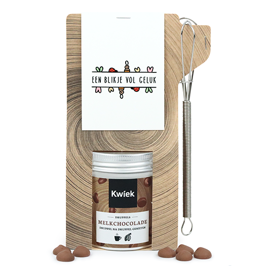 Een blikje vol geluk - Chocolademelk in tas met mini garde // Eef