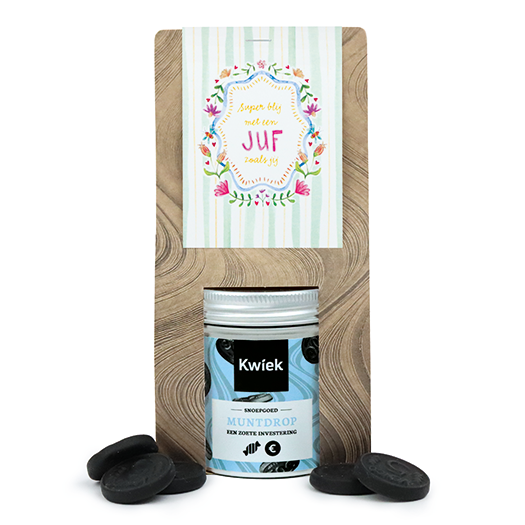 Super blij met een juf zoals jij -  snoeptas met blikje snoep // Mijksje