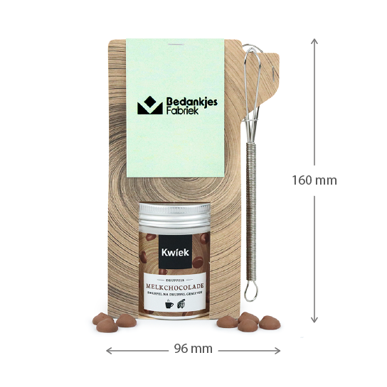 Chocolademelk in tas met mini garde met eigen ontwerp