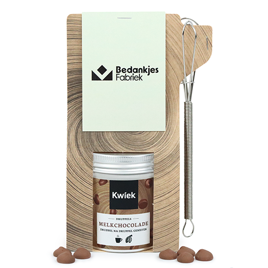 Chocolademelk in tas met mini garde met eigen ontwerp
