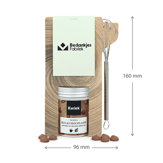 Chocolademelk in tas met mini garde met eigen ontwerp