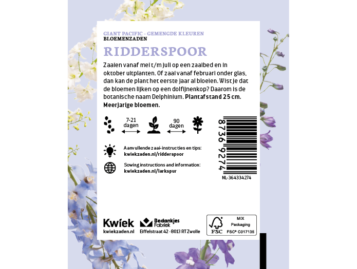 Ridderspoor zaden -  Kwiek Uitdeel zakjes (op = op)