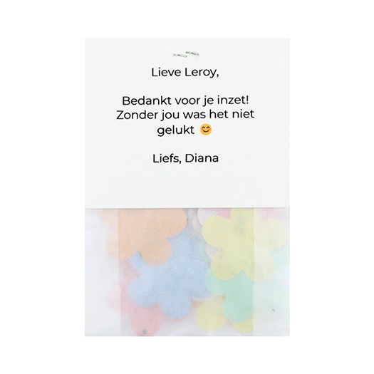Ik fladder er vandoor - Groeiconfetti in pergamijn zakje met klapkaartje // Eef