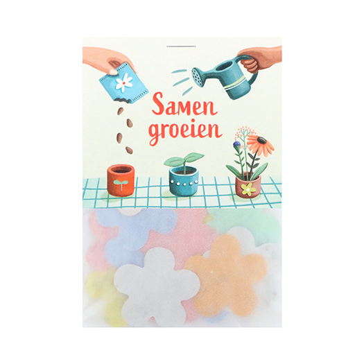 Samen groeien - Groeiconfetti in pergamijn zakje met klapkaartje // Lies