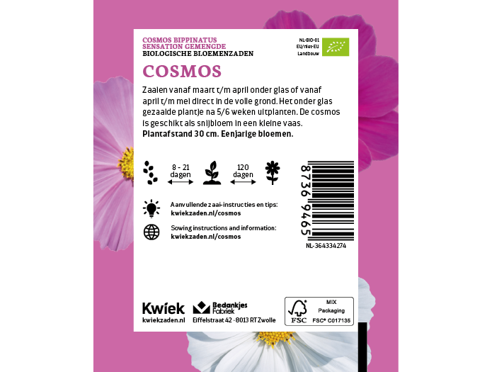 Biologische Cosmos zaden -  Kwiek Uitdeel zakjes (UITVERKOCHT)