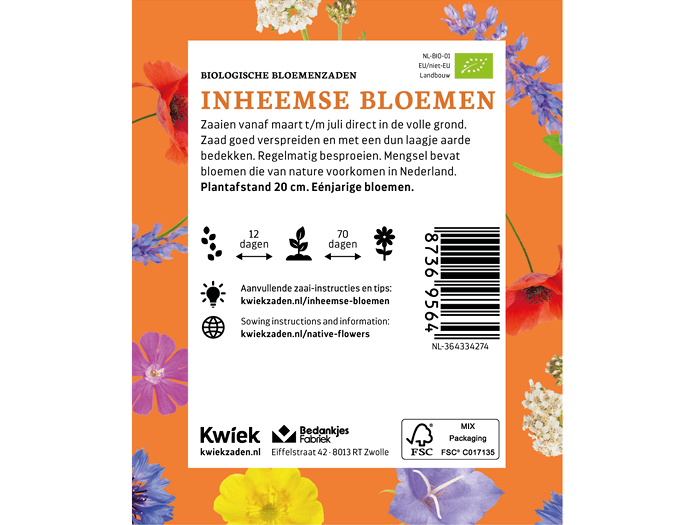 Biologische Inheemse bloemenmengsel zaden -  Kwiek Uitdeel zakjes
