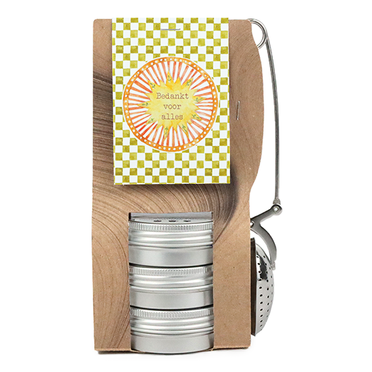 Bedankt voor alles - Theetas met 3 blikjes en  thee-ei knijper // Mijksje