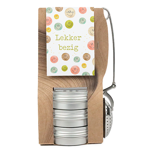 Lekker bezig - Theetas met 3 blikjes en thee-ei knijper // Mijksje